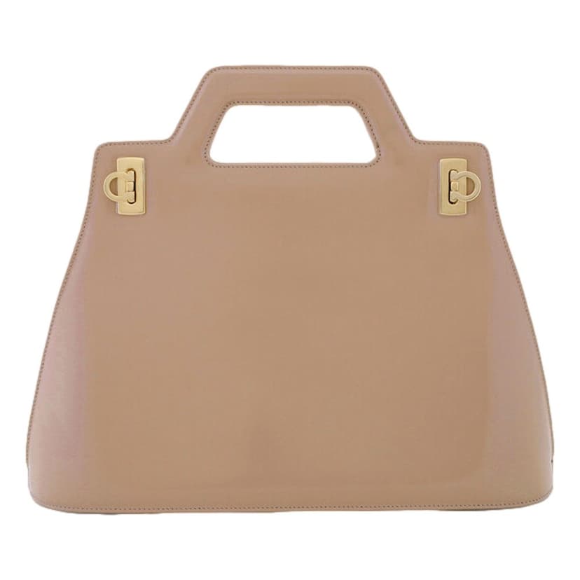 Salvatore Ferragamo Ferragamo Wanda Beige Patent Leather Top Handle Handbag