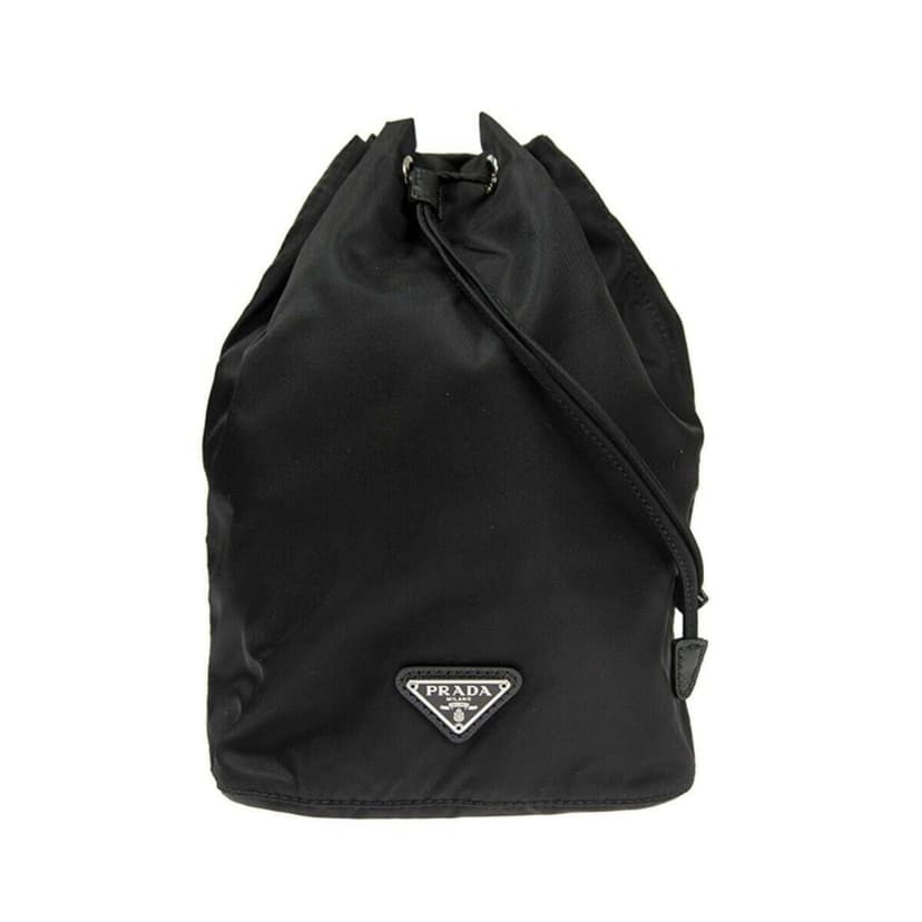 Prada Prada Black Tessuto Nylon Triangle Logo Drawstring Bucket Bag