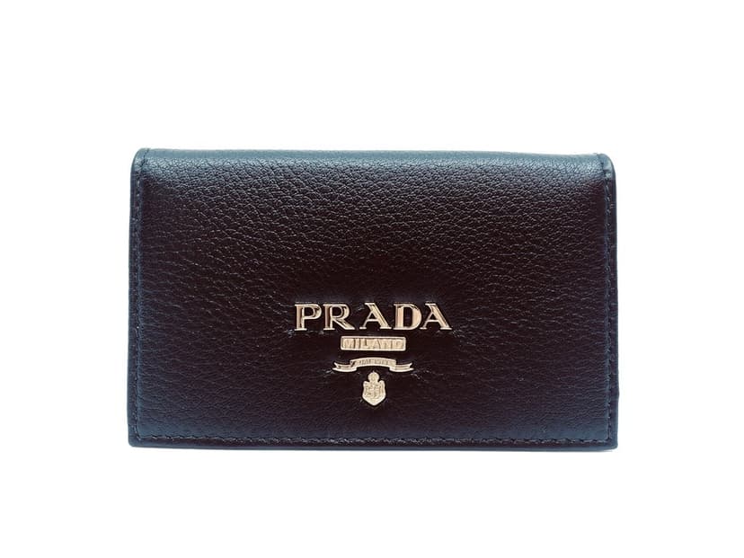 Prada Prada Black Vitello Grain Soft Calf Leather Credit Card Case Wallet