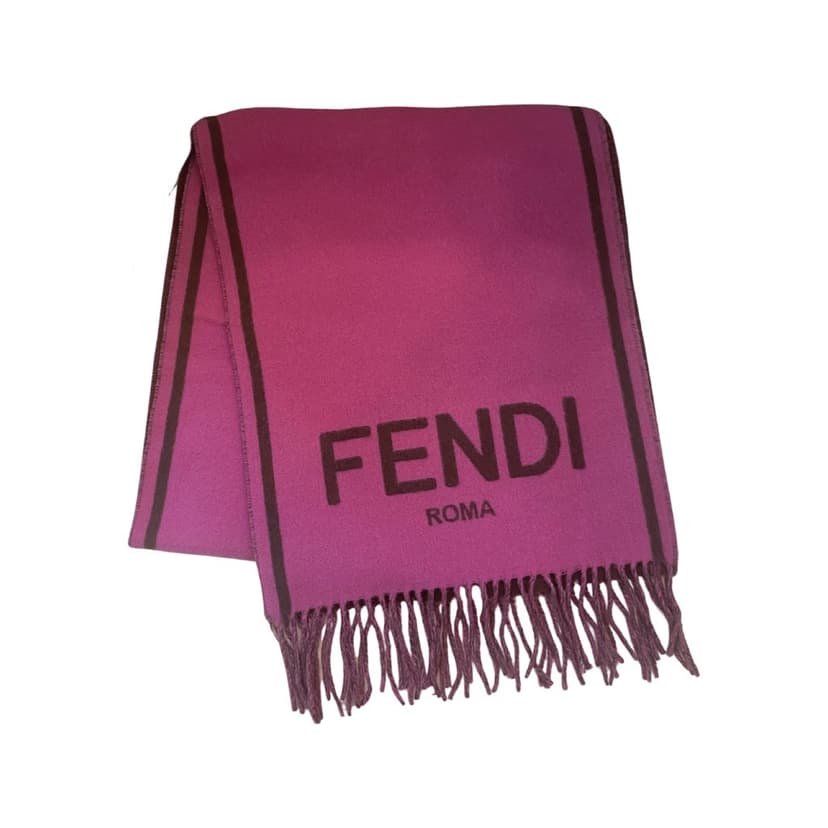 Fendi وشاح فندي روما من الكشمير، لون رمادي بنفسجي، شعار