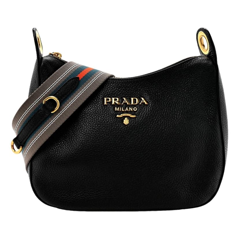 Prada حقيبة كتف برادا فيتيلو فينيكس بسحاب، مصنوعة من الجلد الأسود