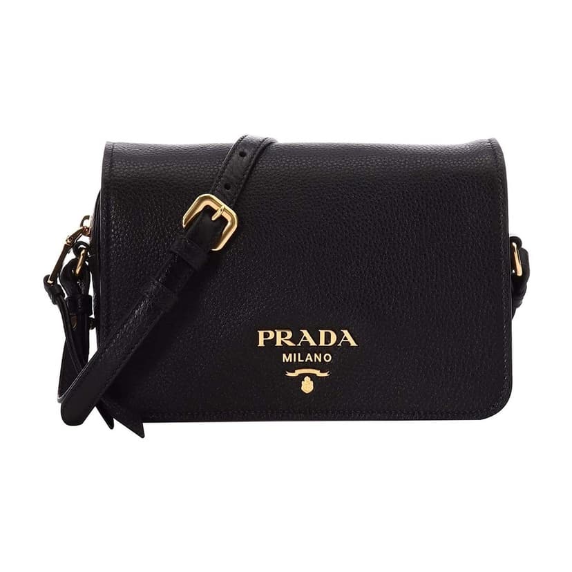 Prada Prada Vitello Phenix Black Leather Flap Crossbody Bag