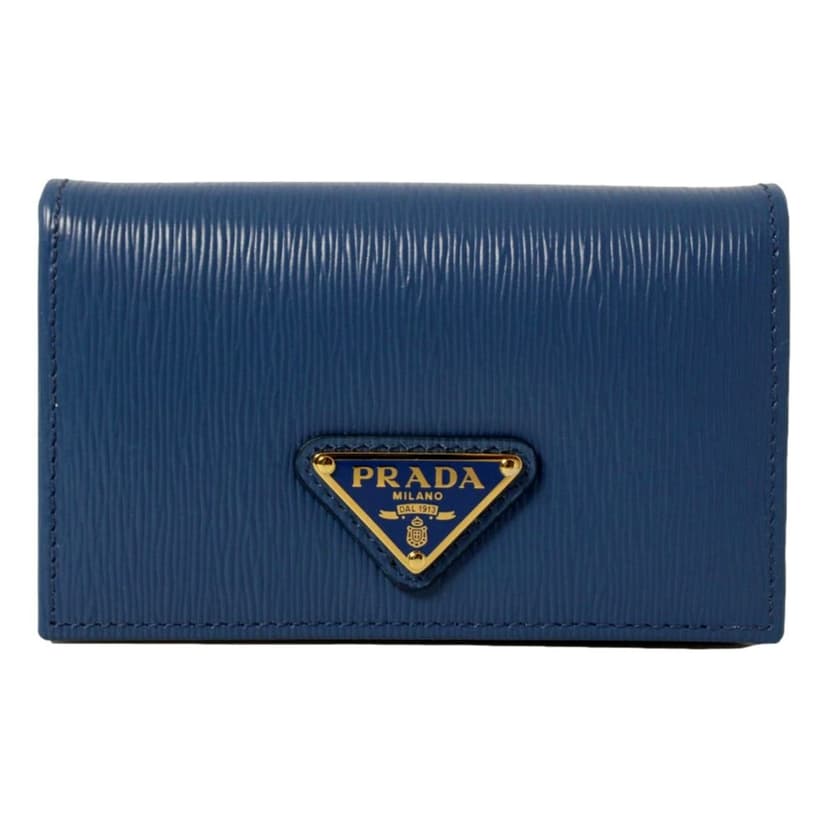 Prada Prada Blue Vitello Move Leather Triangle Logo Card Case Wallet