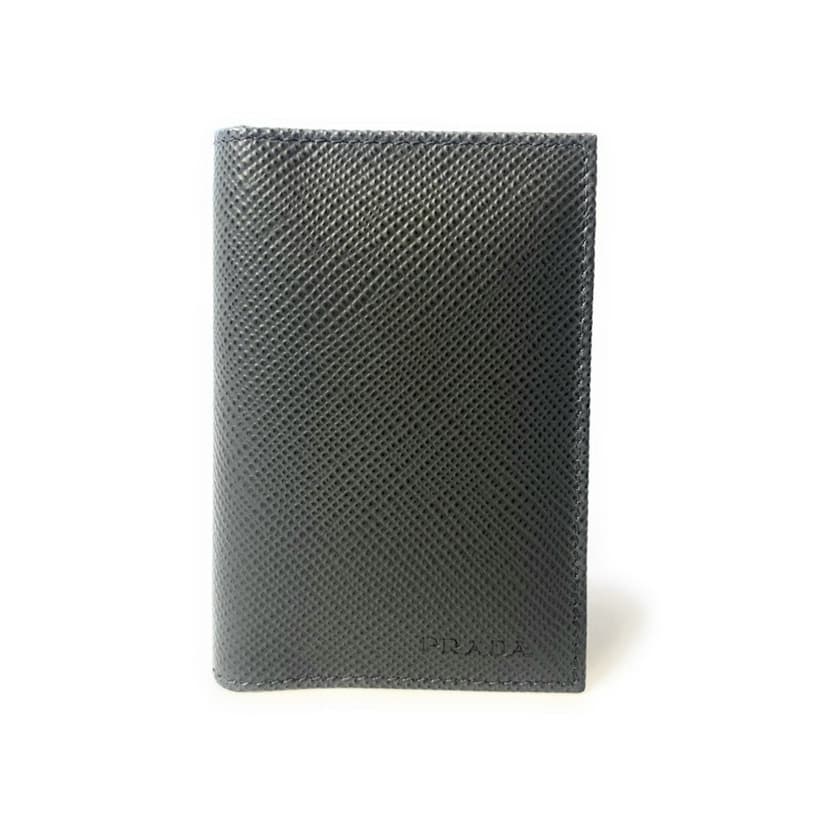 Prada Prada Mens Saffiano Leather Vertical Card Black Holder Bifold Wallet