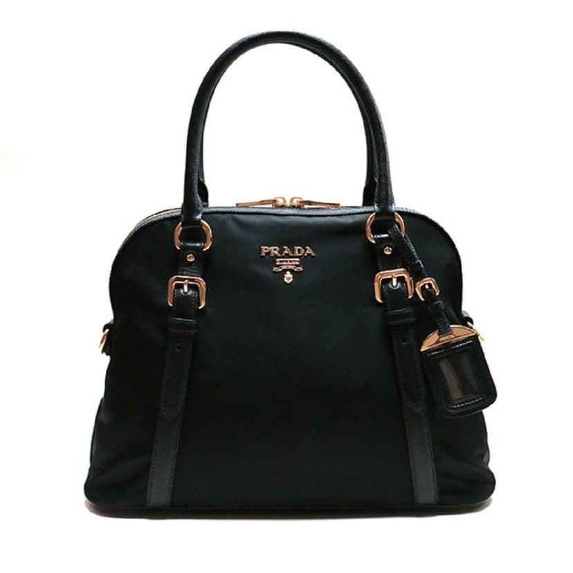 Prada Prada Tessuto Nylon Saffiano Leather Black Satchel Bag