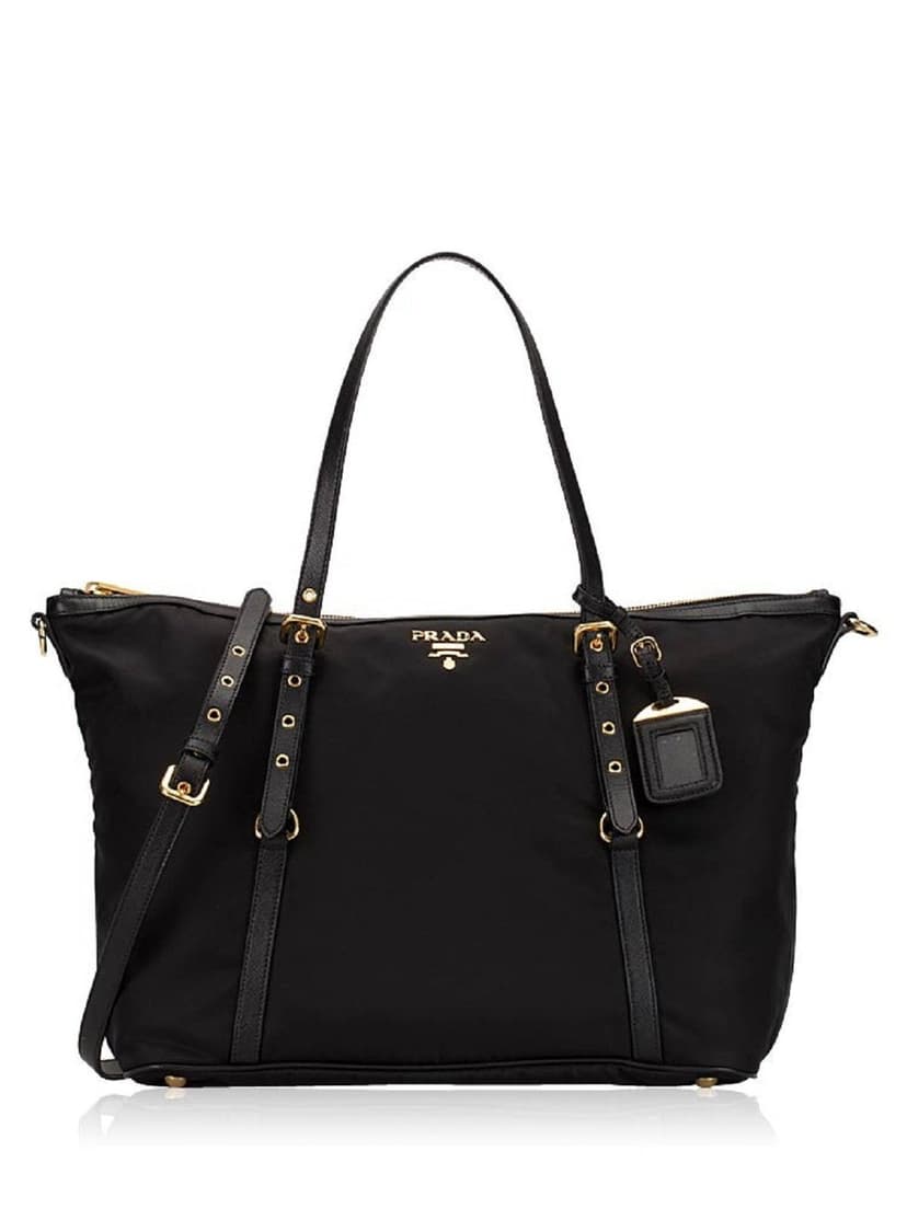 Prada Prada Tessuto Nylon Saffiano Leather Black Top Zip Tote Bag