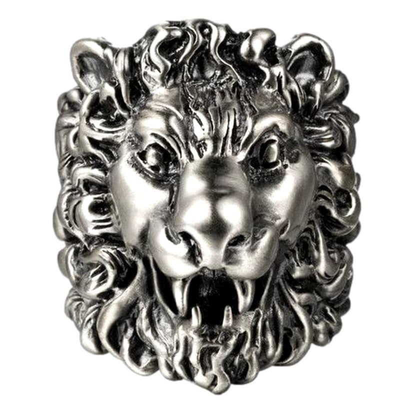 Gucci Gucci Cocktail Lion Head Motif Silver Tone Metal Ring 13