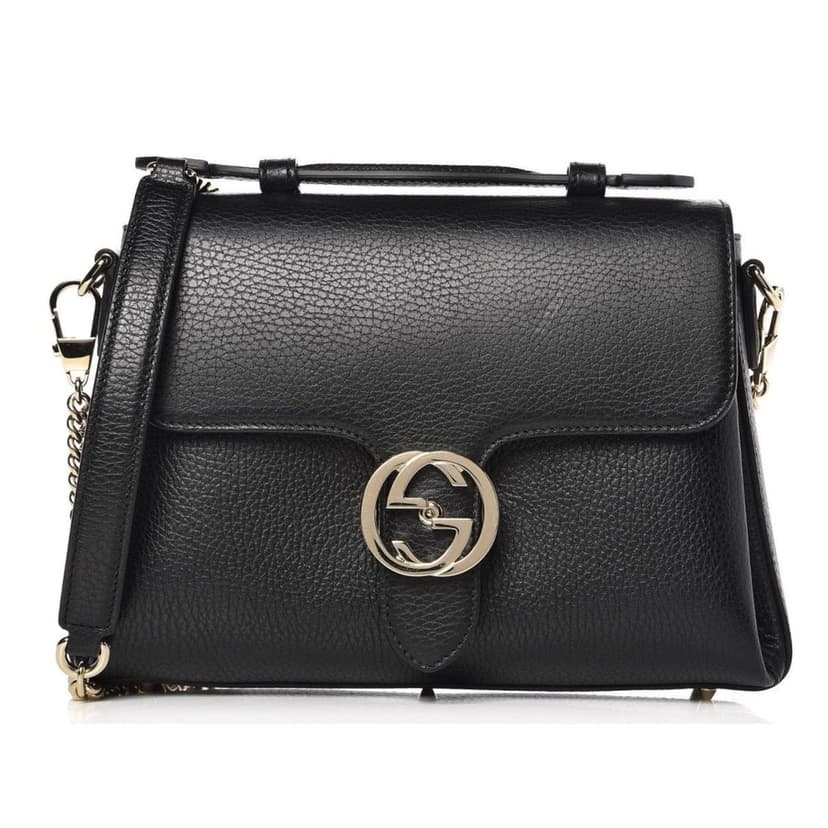 Gucci Gucci Interlocking G Black Calf Leather Chain Crossbody Bag
