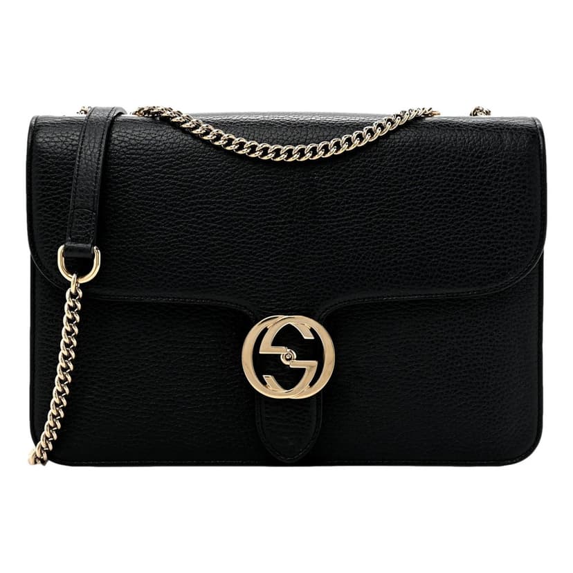 Gucci Gucci GG Marmont Crossbody Bag Black Pebbled Leather Gold Chain Interlocking GG