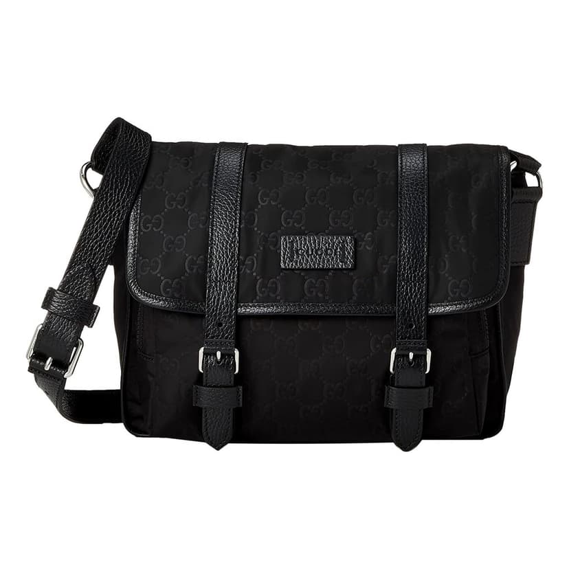Gucci Gucci GG Monogram Nylon Leather Messenger Bag Black Double Buckle Flap