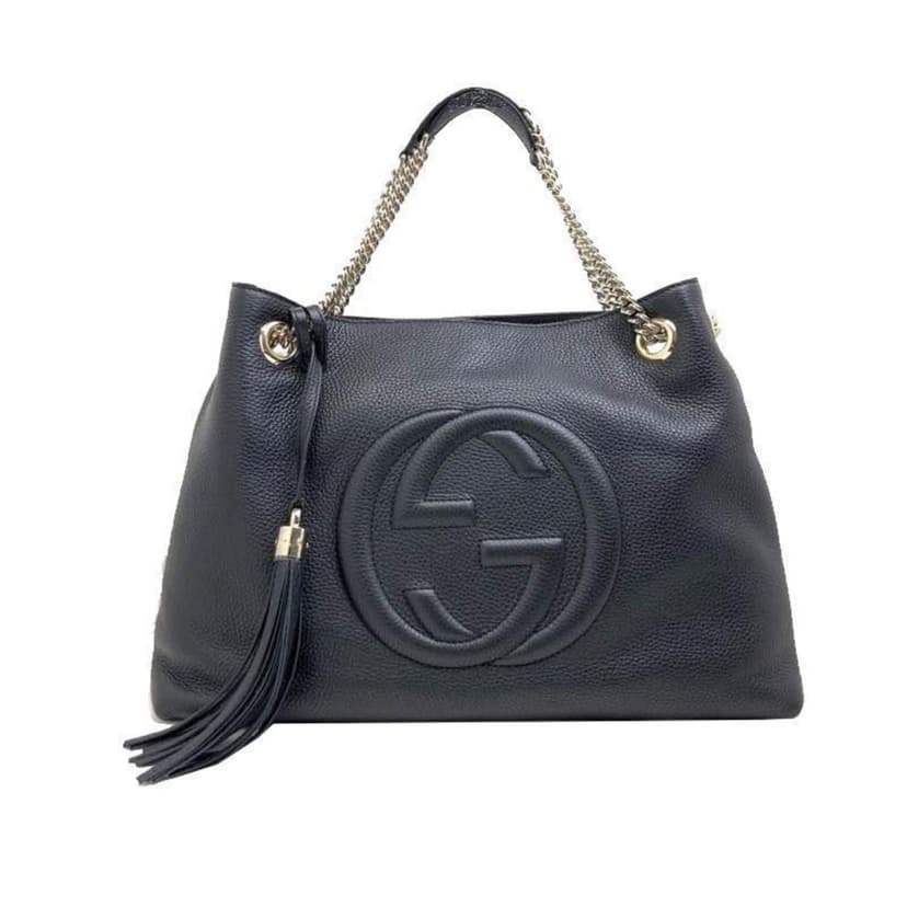 Gucci Gucci GG Pebbled Calfskin Medium Soho Gold Chain Shoulder Bag Black