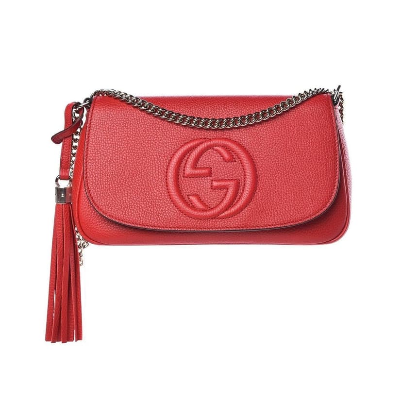Gucci Gucci Soho Disco GG Tassel Chain Crossbody Flap Leather Bag Red