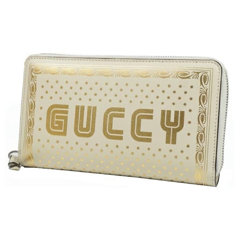 Gucci Gucci Sega Guccy Stars White Moon Gold Zipper Leather Wallet