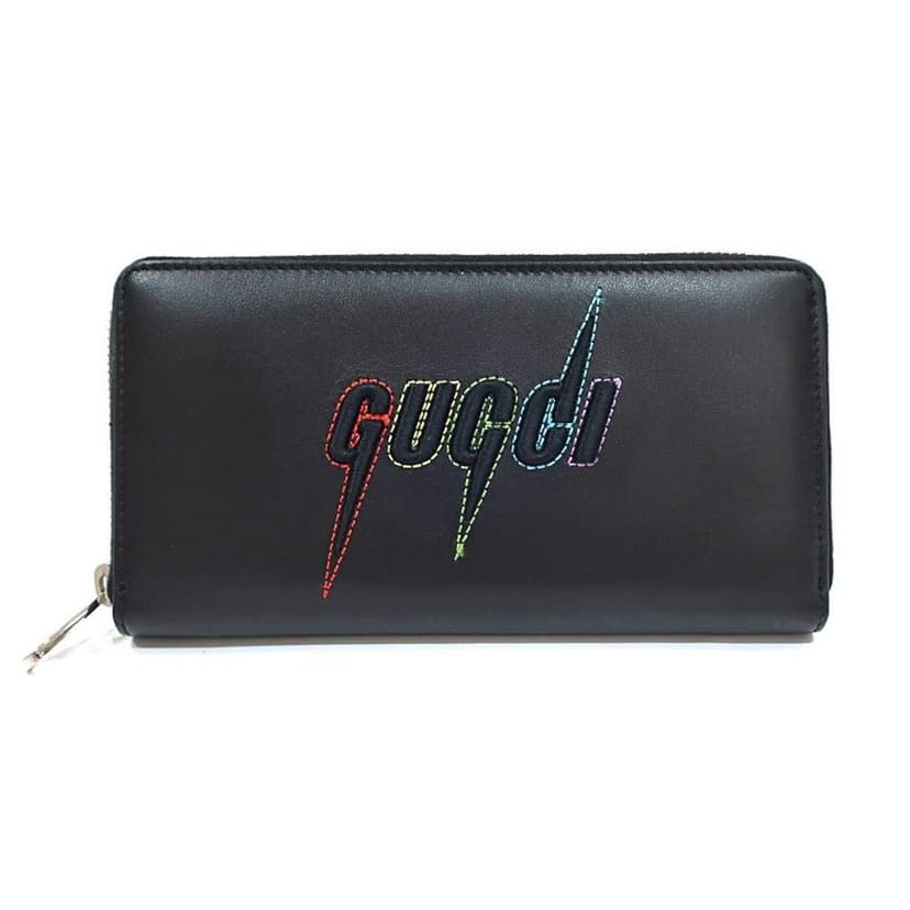 Gucci Gucci Black Leather Rainbow Blade Lightning Logo Long Wallet