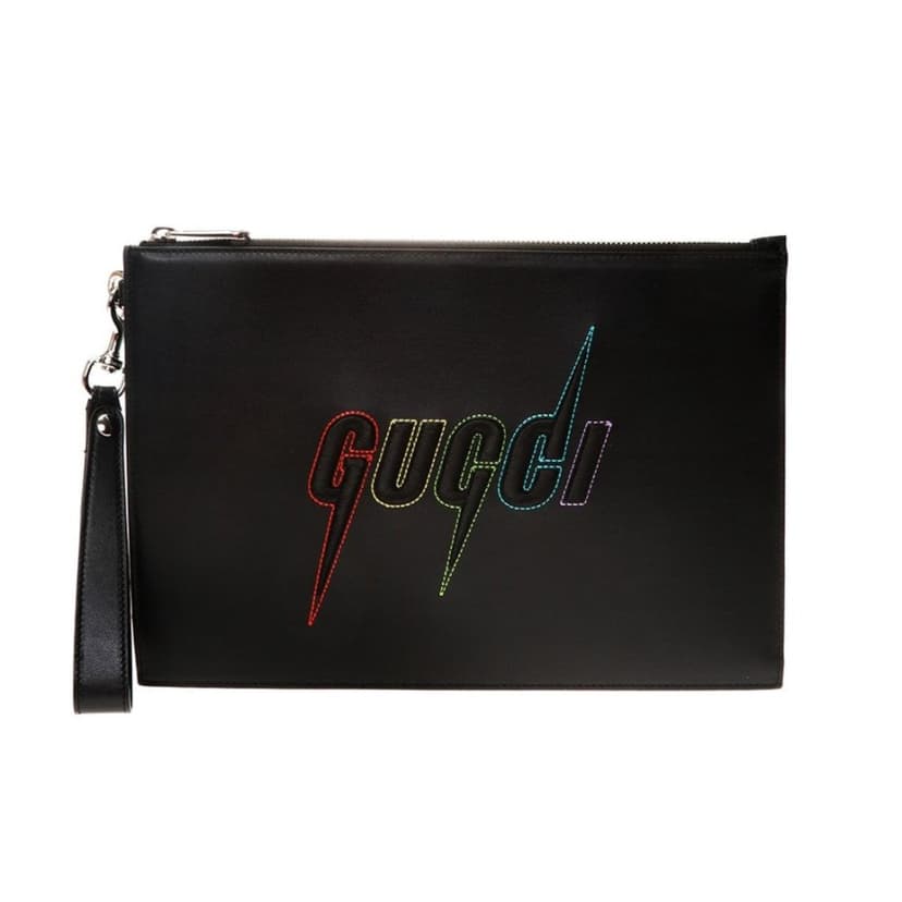 Gucci Gucci Blade Embroidered Black Leather Pouch Wristlet Clutch Bag