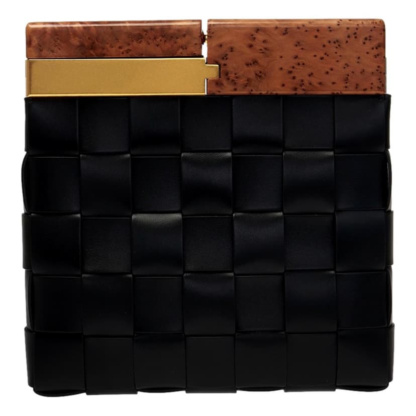Bottega Veneta Bottega Veneta BV Snap Mogano Black Leather Clutch Designer Evening Handbag