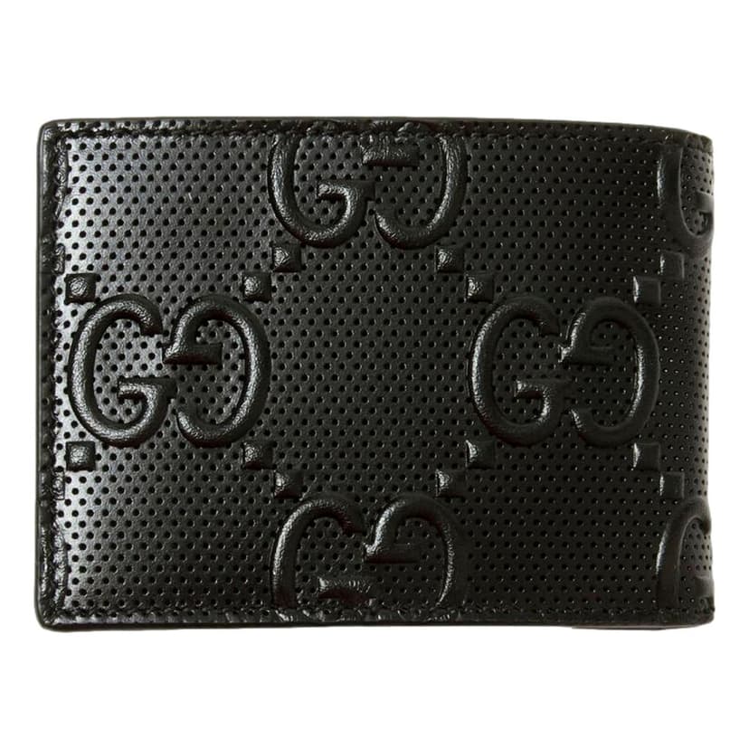 Gucci Gucci GG Tennis Embossed Black Calfskin Leather Bi-Fold Wallet