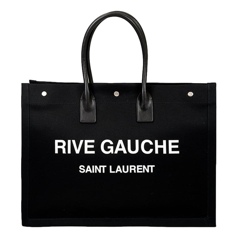 Saint Laurent Saint Laurent Rive Gauche Black Canvas Leather Trim Tote Bag
