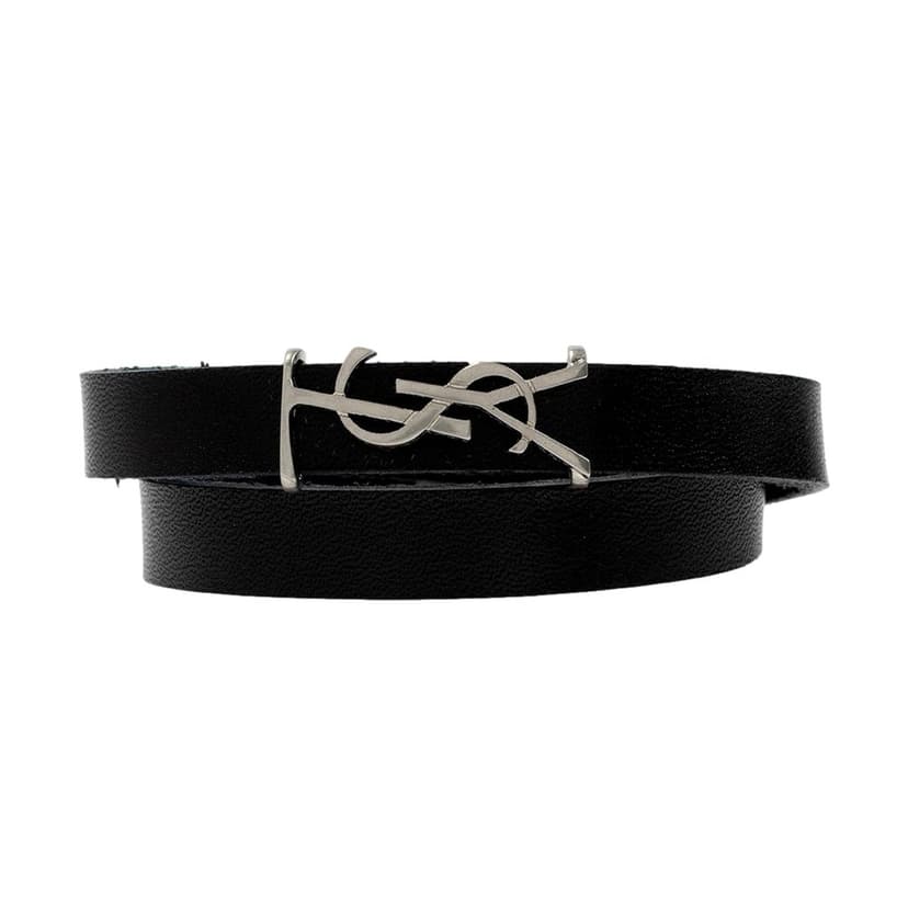 Saint Laurent Saint Laurent Monogram Black Leather Bracelet