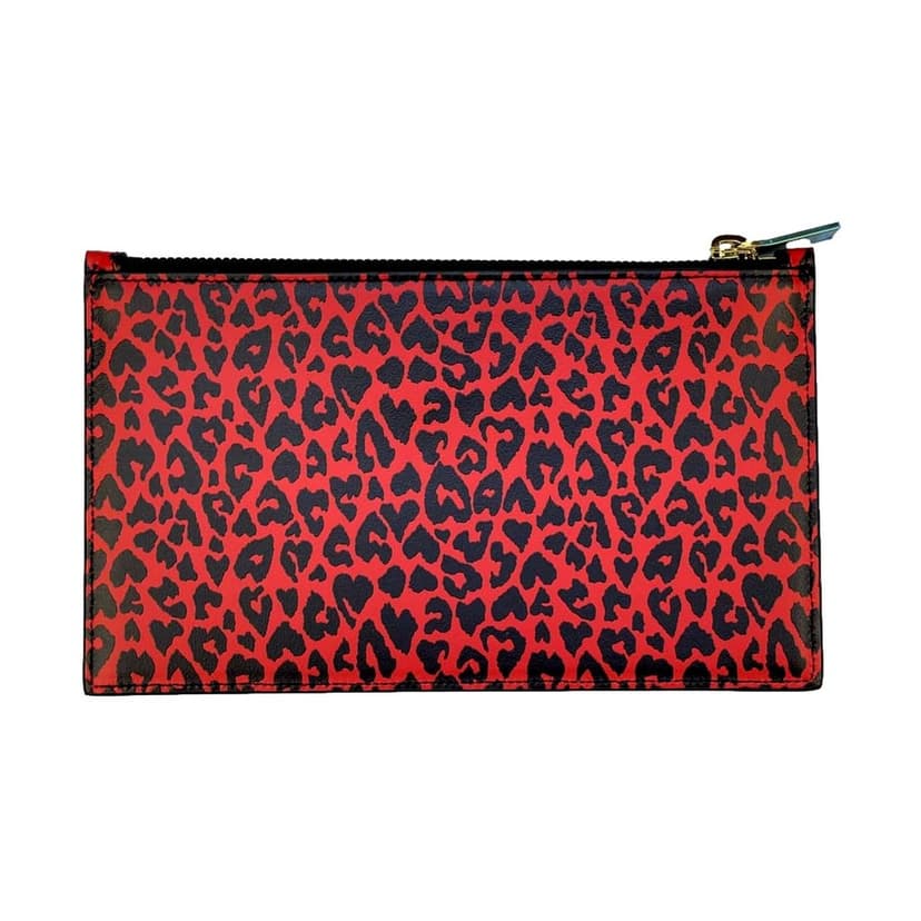 Saint Laurent Saint Laurent Rouge Leopard Printed Calfskin Leather Medium Pouch