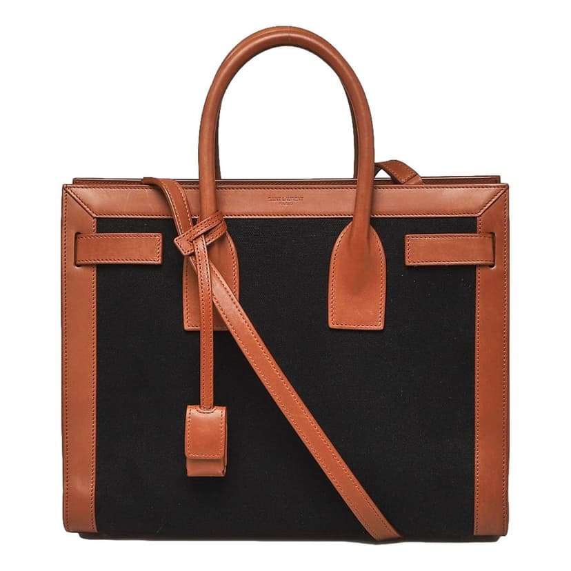 Saint Laurent Saint Laurent Sac De Jour Black Canvas and Brown Leather Satchel