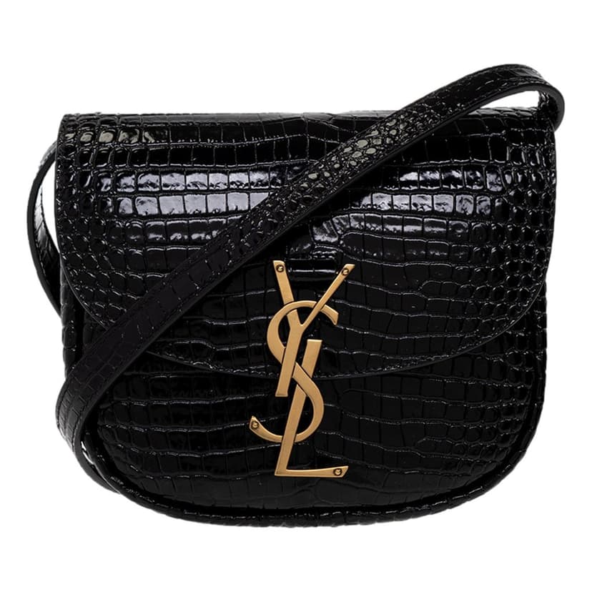 Saint Laurent Saint Laurent Kaia Croc Embossed Leather Small Crossbody Bag Black