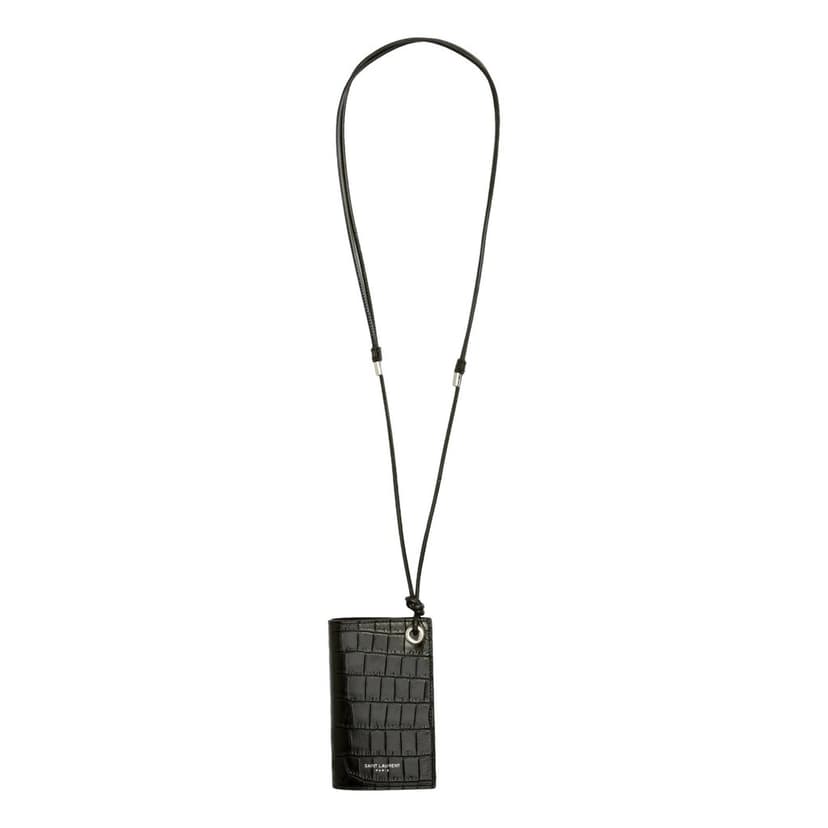 Saint Laurent Saint Laurent Croc Embossed Black Lanyard Card Case Wallet