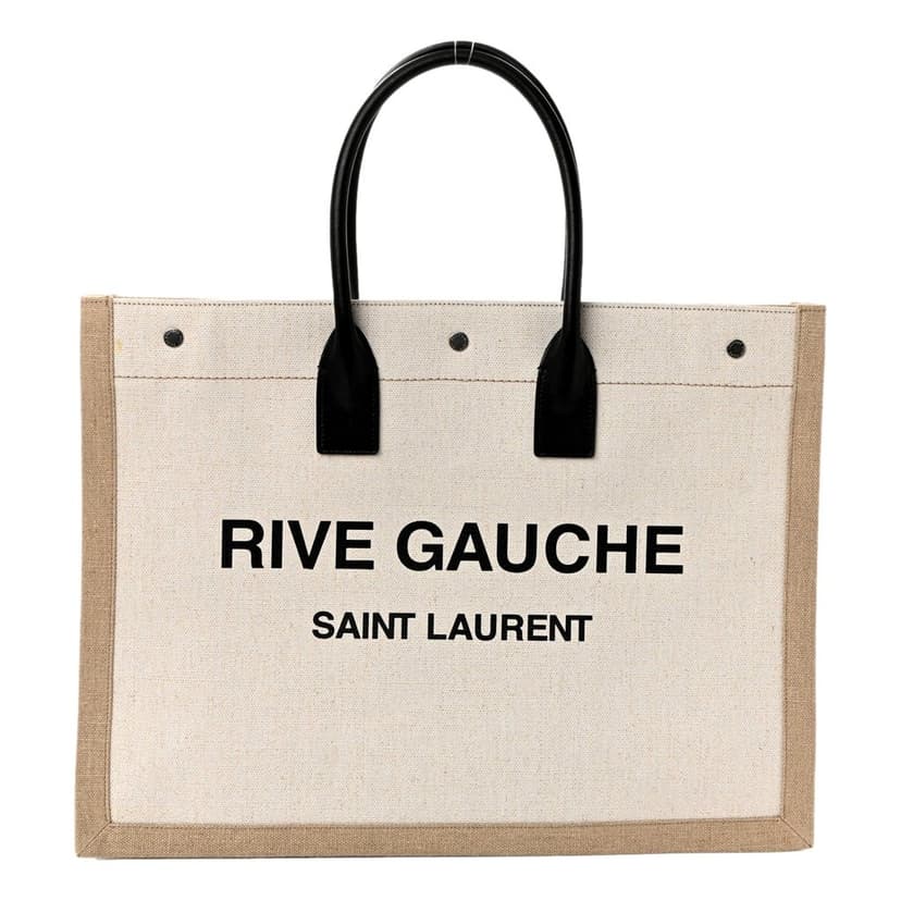 Saint Laurent Saint Laurent Rive Gauche Large Tote in Natural Beige Canvas with Black Top Handles