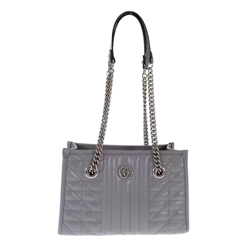 Gucci Gucci GG Marmont Silver Medium Chain Shoulder Tote Bag Gray Leather