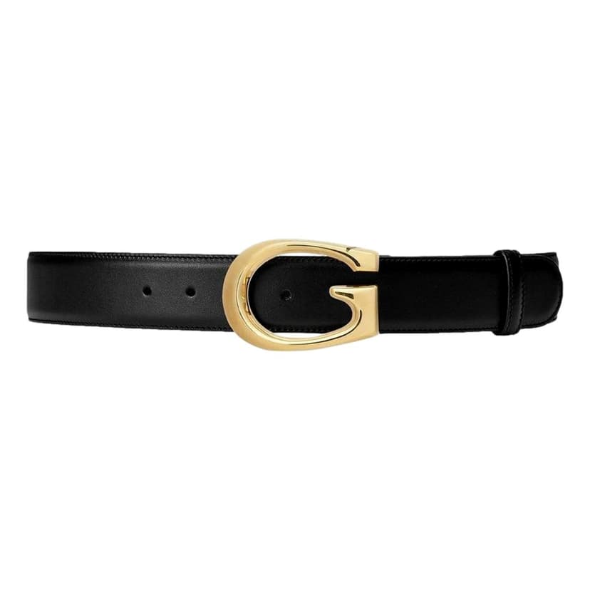 Gucci Gucci G Boarded Dyana Lux Gold Belt Black Leather Size 70/28