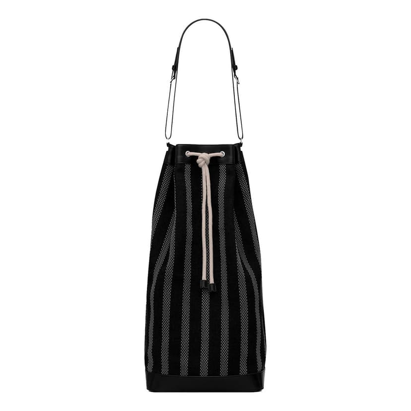 Saint Laurent Saint Laurent Canvas Leather Trim Oversized Drawstring Bucket Bag Black