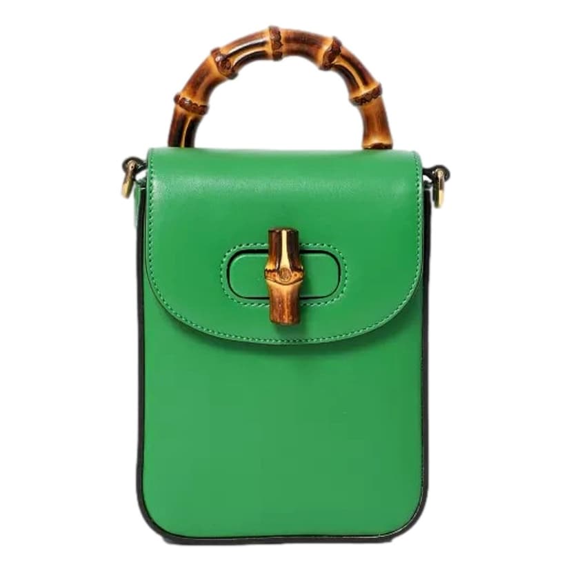 Gucci Gucci Bamboo 1947 Mini Green Leather Top Handle Crossbody Bag