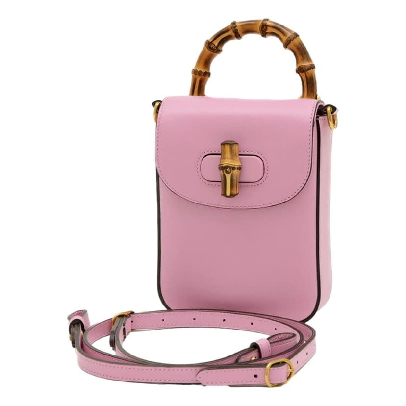 Gucci Gucci Bamboo 1947 Mini Pink Leather Top Handle Crossbody Bag