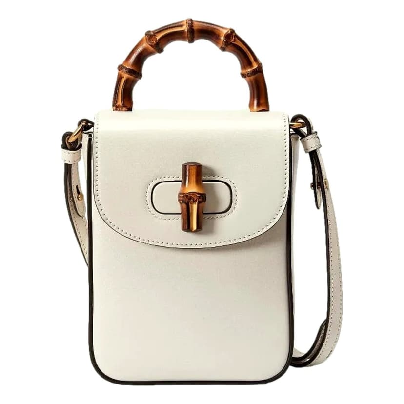 Gucci Gucci Bamboo 1947 Mini Cream Leather Top Handle Crossbody Bag