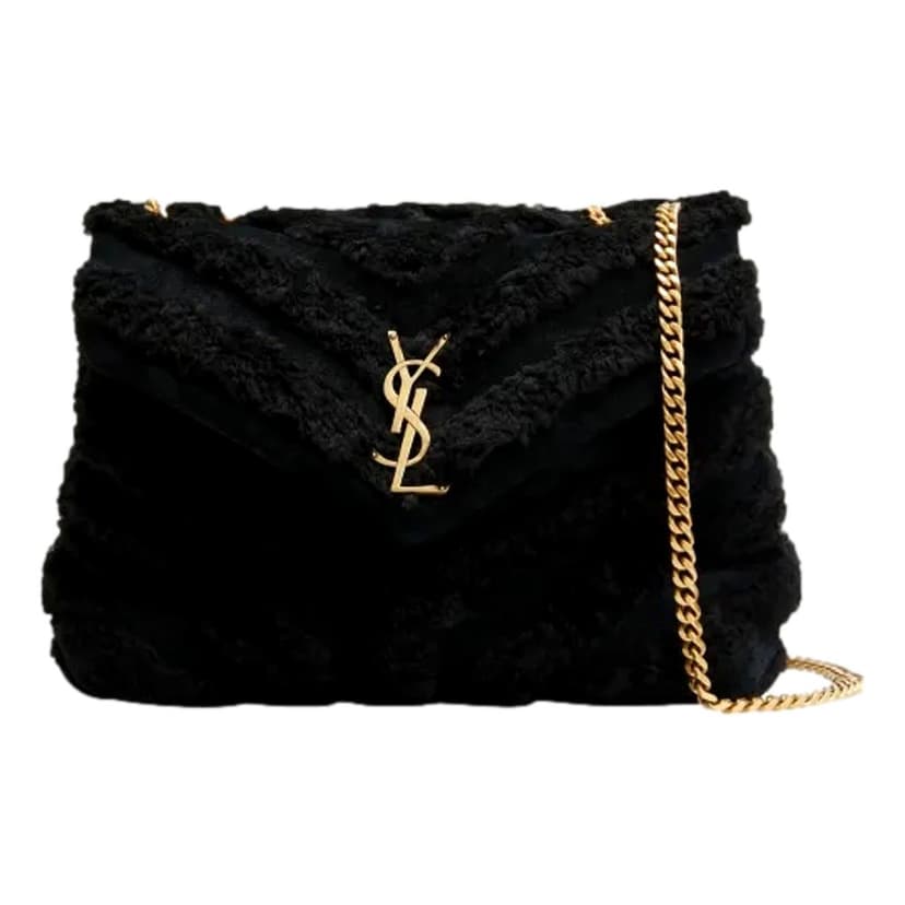Saint Laurent Saint Laurent Loulou Black Shearling Medium Shoulder Bag