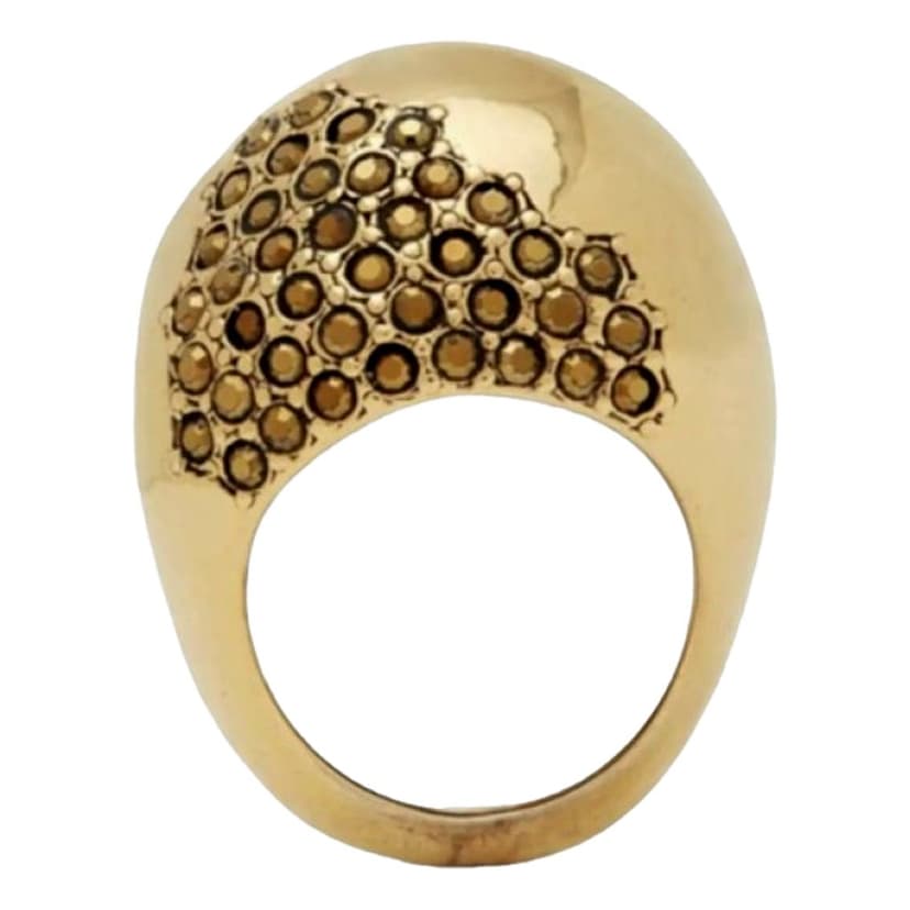 Saint Laurent Saint Laurent Edge Egg Rhinestone Cluster Ring in Gold-Tone Metal Size 6