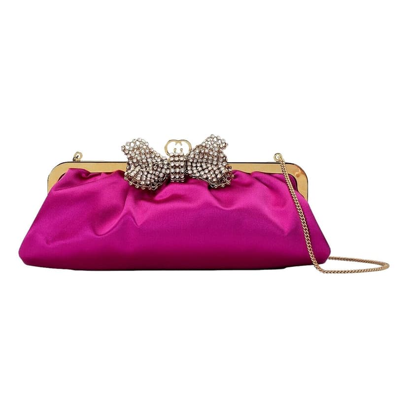 Gucci Gucci Broadway Crystal Bow Clutch Chain Shoulder Bag Fuchsia Satin