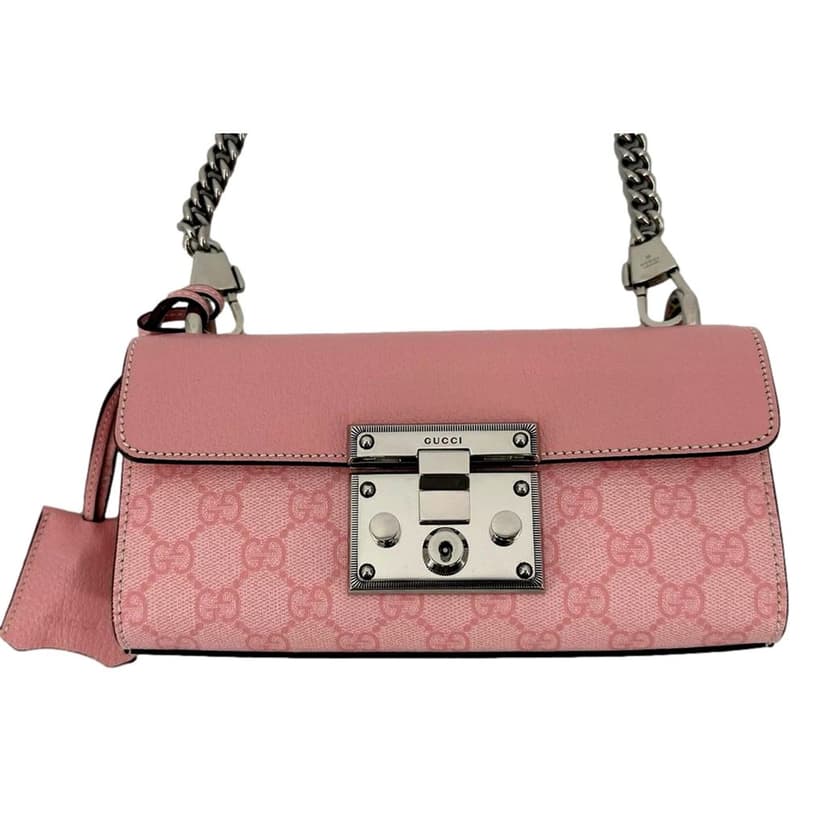 Gucci Gucci Padlock Small Handbag Pink GG Supreme Canvas Chain Shoulder Bag
