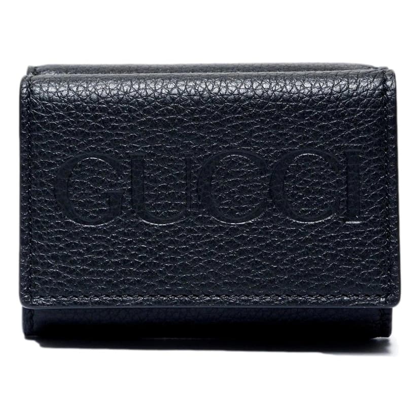 Gucci Gucci Embossed Logo Mini Tri-Fold Wallet Black Yellow Pebbled Leather