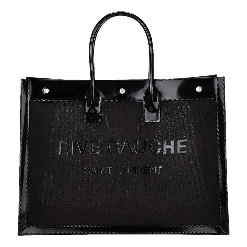 Saint Laurent Saint Laurent Rive Gauche Large Tote Bag Black Nylon Leather Trim Silver Hardware