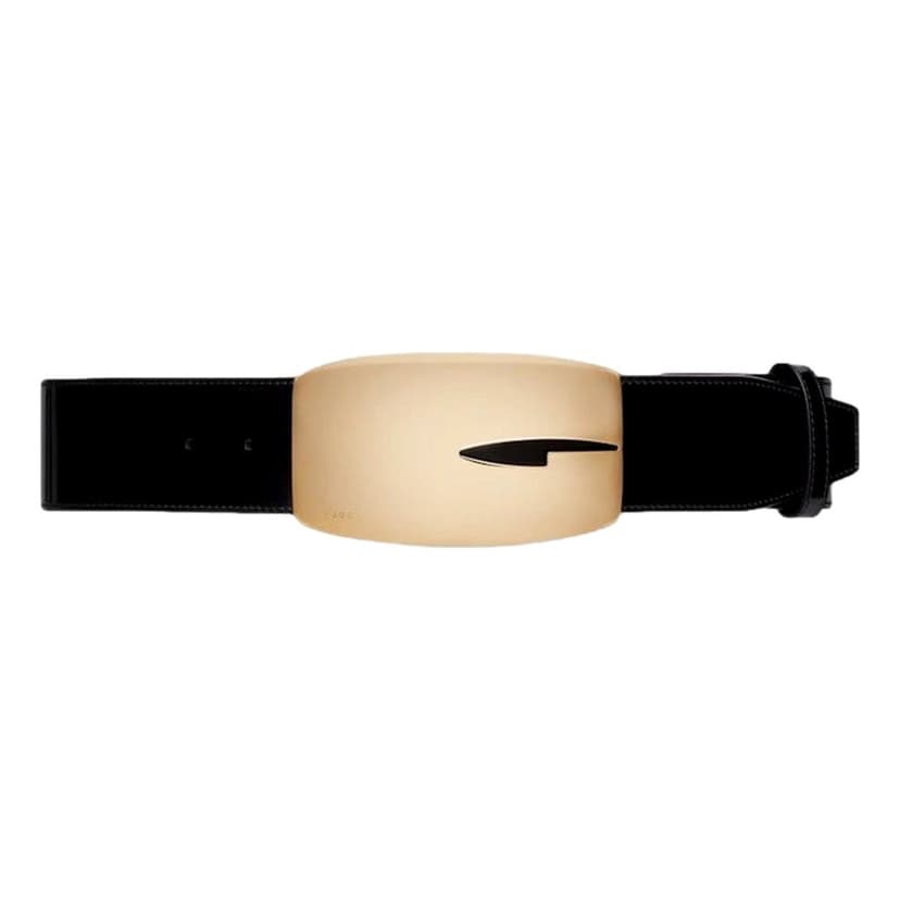 Gucci Gucci G Gold Tone Statement Belt Black Brushed Leather 80/32