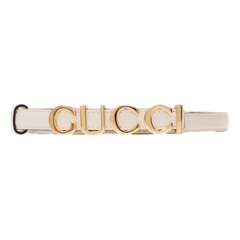 Gucci Gucci Cream Leather Belt with Metal Gold Logo Lettering Size 85