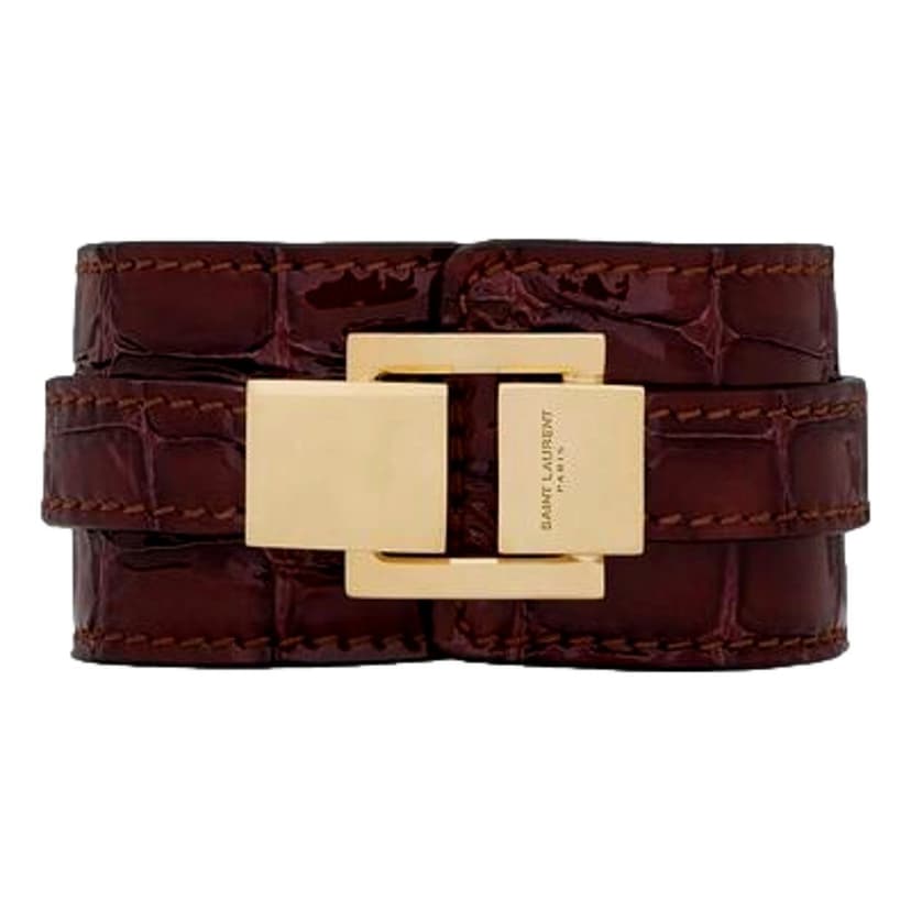 Saint Laurent Saint Laurent Le Carre Red Croc-Embossed Leather Double Wrap Bracelet Gold YSL Medium