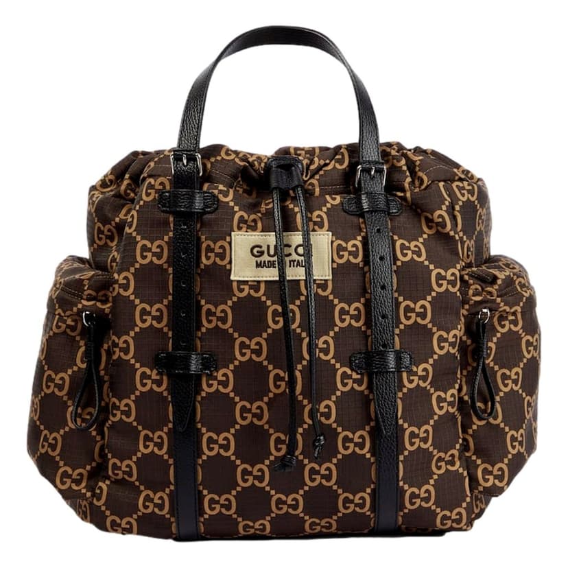 Gucci Gucci GG Monogram Utility Tote Bag Brown Ripstop Canvas Leather Trim