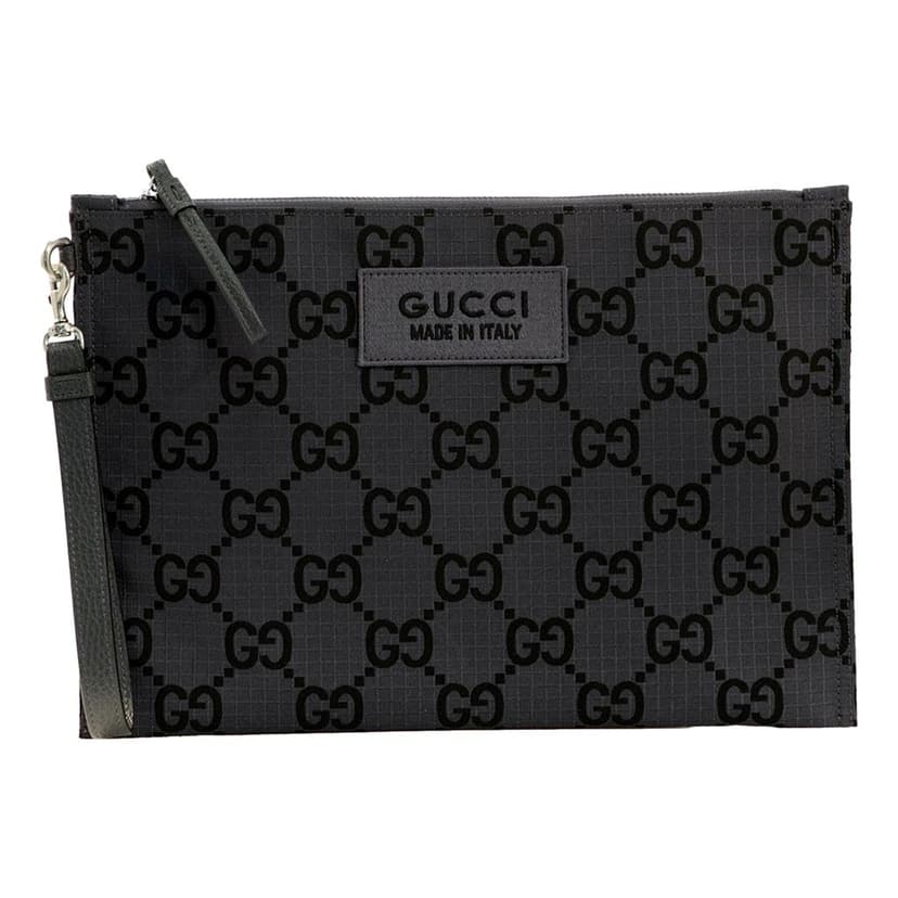 Gucci Gucci Ripstop Canvas Jumbo GG Large Clutch Wristlet Gray Black