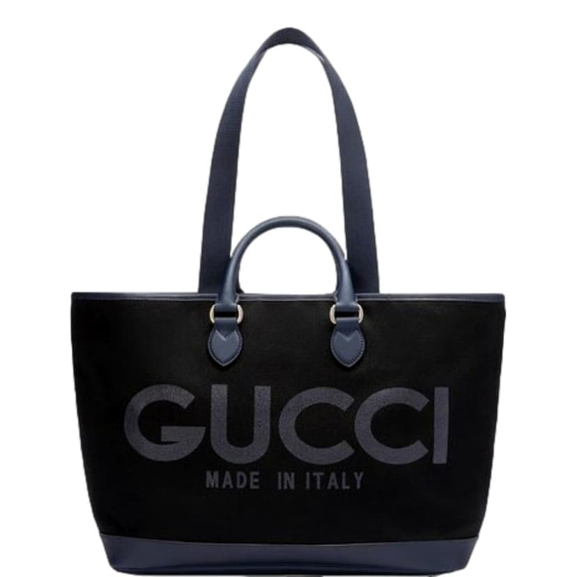 Gucci Gucci GG Supreme Canvas Black Navy Leather Large Tote Bag