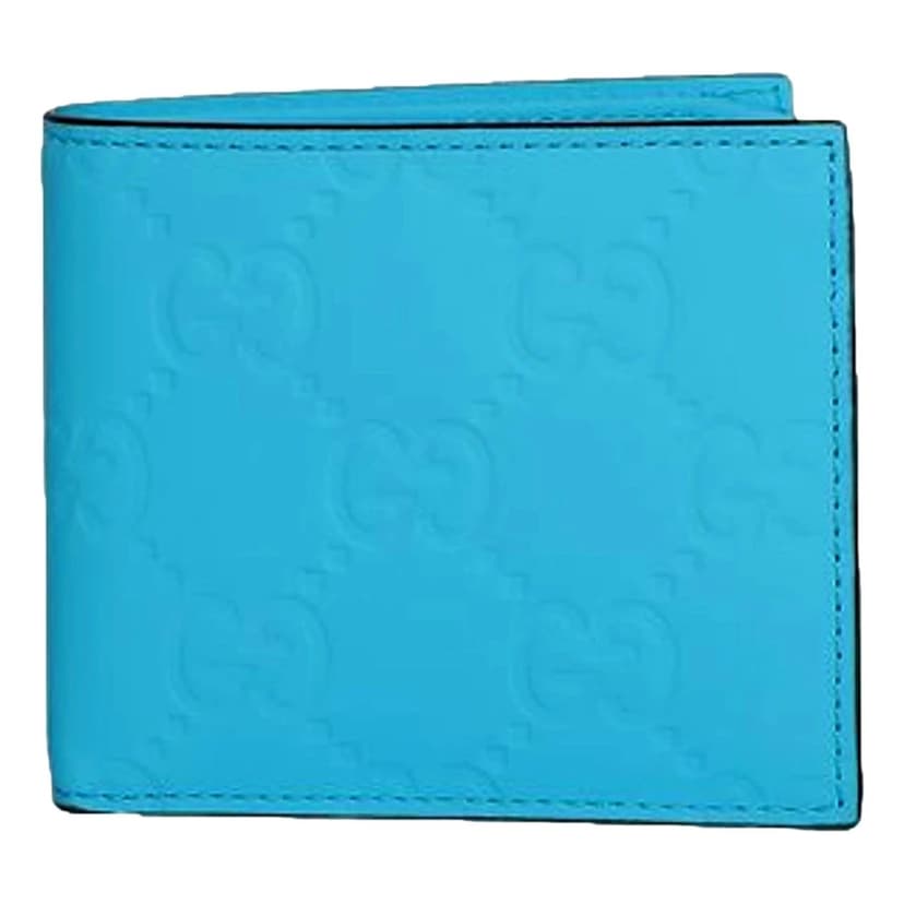 Gucci Gucci GG Embossed Leather Bifold Wallet in Neon Blue Rubber Effect Finish