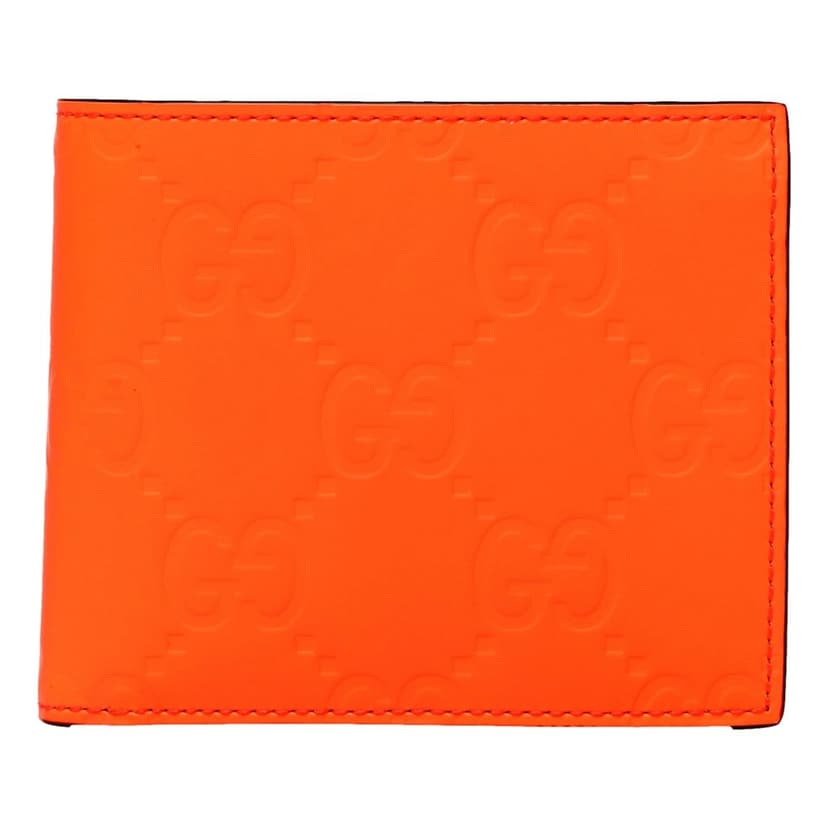 Gucci محفظة غوتشي ثنائية الطي من الجلد غوتشيما بلون برتقالي نيون بتأثير مطاطي GG
