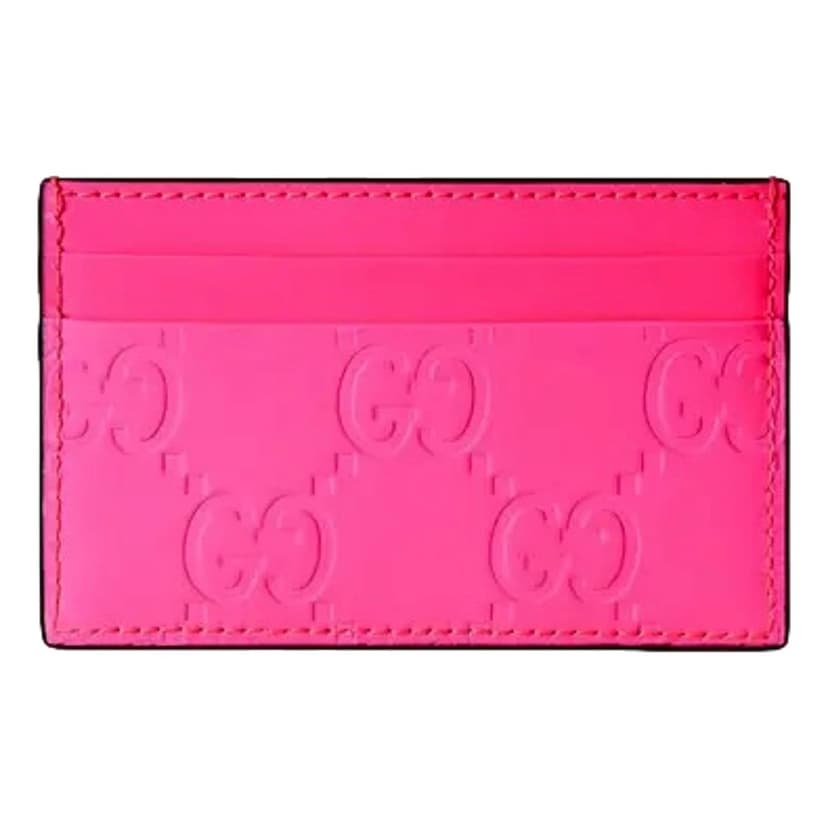 Gucci Gucci GG Leather Rubber Effect Neon Pink Card Holder Wallet