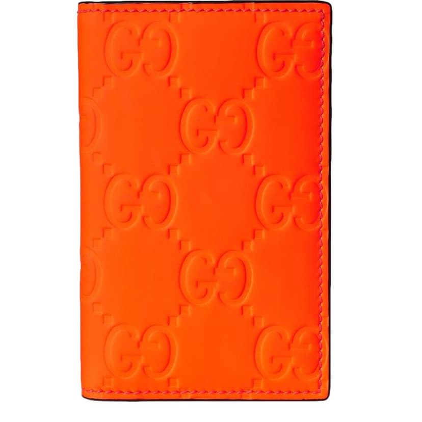 Gucci Gucci GG Leather Rubber Effect Neon Orange Folding Wallet Card Holder